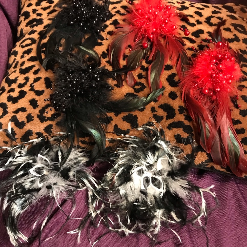 Feathers and Beads pin/clamp on (6)